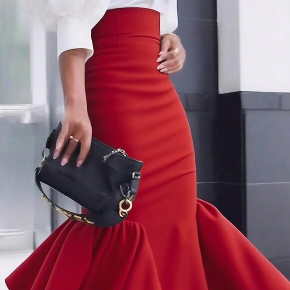 Red Elegant Bodycon Women's Bodycon Mermaid Half-Skirt - Picture 1 of 7